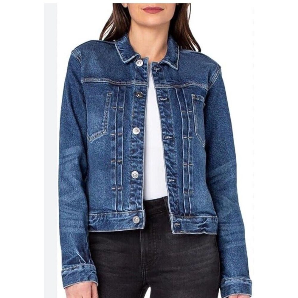Earnest Sewn Women's Maia Denim Jacket Blue Pleated Distressed Size M